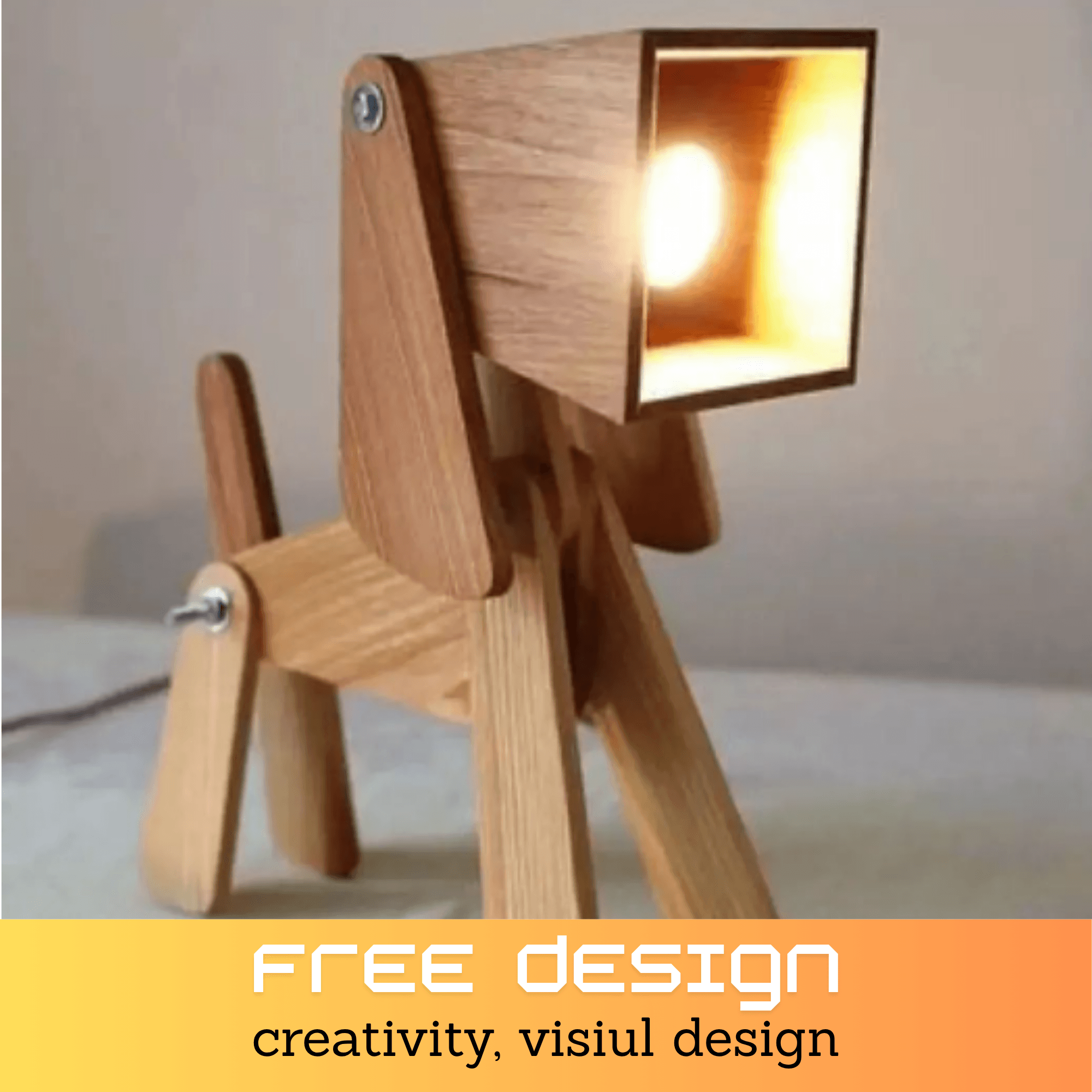Zelfontworpen houten lamp in de vorm van een hondje, workshop creativiteit en visueel ontwerp